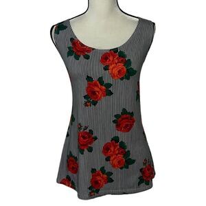 Ashley Stewart Floral & Stripe Pattern Sleeveless Blouse